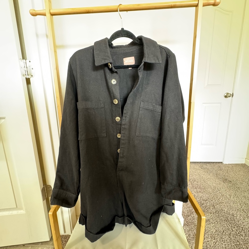 Show Me Your MuMu Black Denim Button Down Romper
